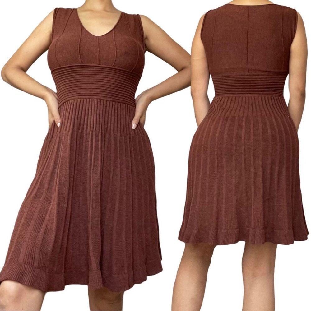 Max Studio A-Line Fit/Flare Knit Dress Size XS Brown Sleeveless Knee Length